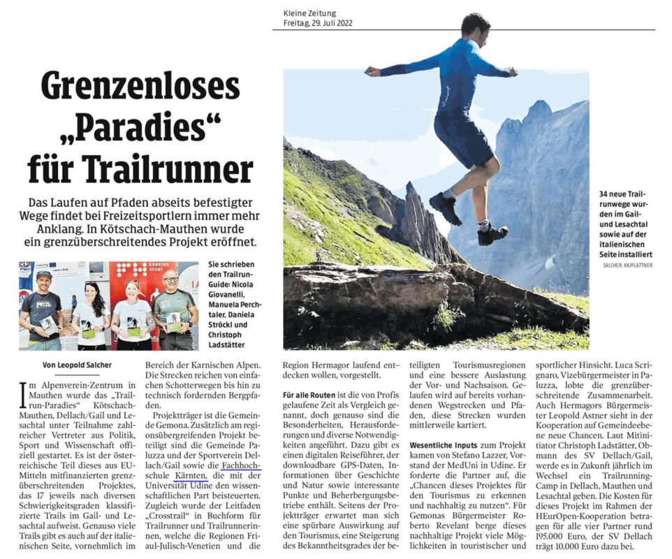 Kleine Zeitung Artikel CrossTrail Eröffnung Kötschach-Mauthen 24.07.2022