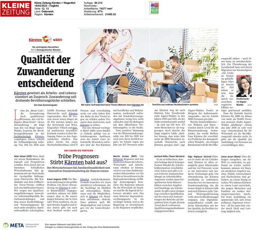 Foto vom Artikel in der Kleinen Zeitung vom 18.02.2023