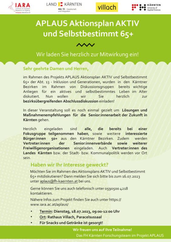 Flyer APLAUS Abschlussveranstaltung Villach