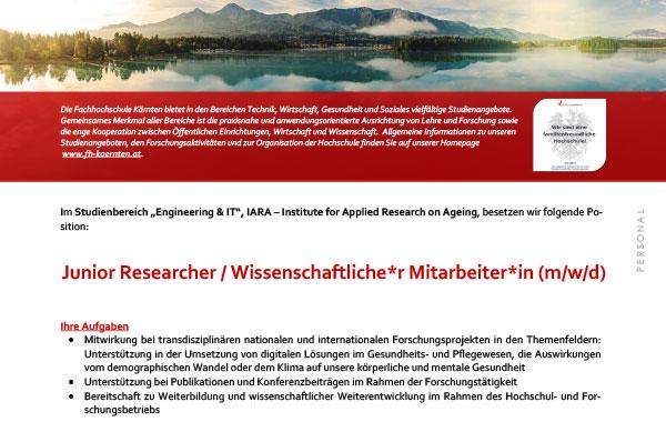 Ausschnitt Ausschreibung Junior-Researcher am IARA April 2025