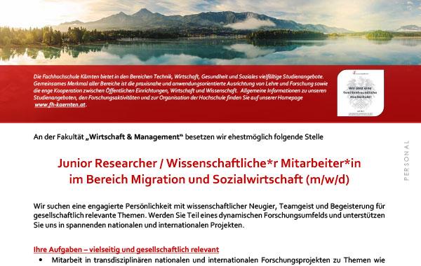 Junior Researcher Migration Sozialwissenschaft SoM 31.08.2025