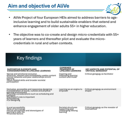 Screenshot of presentation, showing aim, objective and key findings.