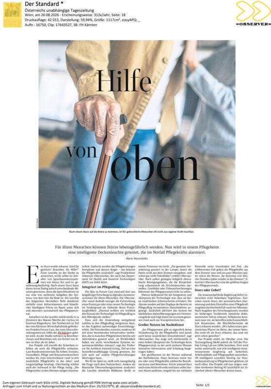 Foto Artikel Der Standard 26.08.2026 zum FutureCare-Projekt